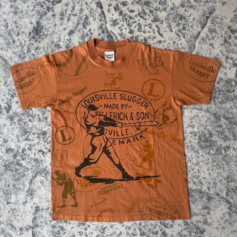 Vintage 90s Louisville Slugger AOP Shirt Large USA Single Stitch Baseball